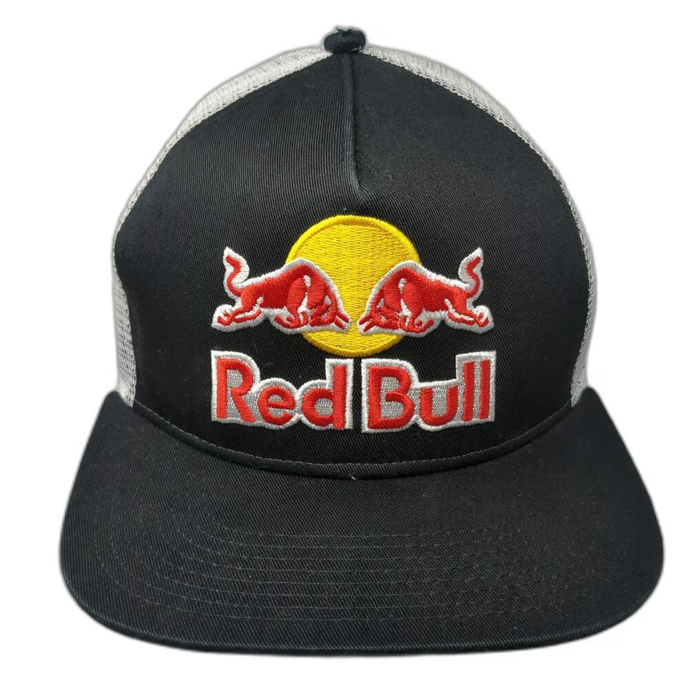 New Era Red Bull Trucker Hat Black White Yellow One Size Mesh Back Snapback Logo